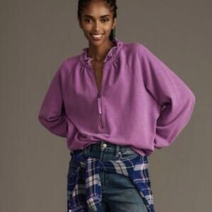 Anthropologie Pilcro Puff Sleeve Half Zip Pullover In Neon Purple Potion Sz M